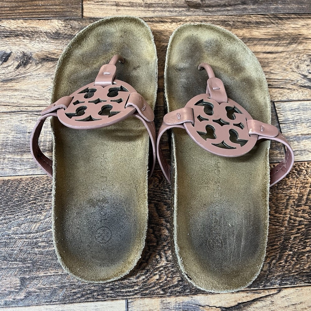 Tory Burch Miller Cloud Sandals Women Size 7.5 US Pink Leather Flip Flop - Picture 3 of 6